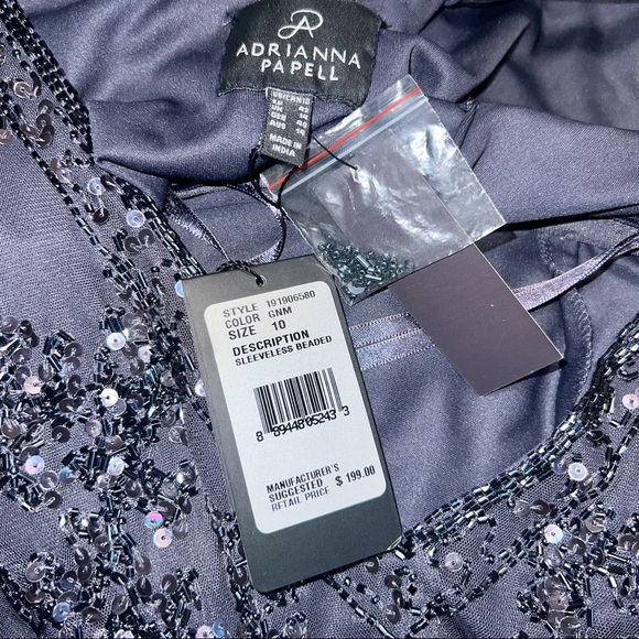 Adrianna Papell Size 10 Beaded Sleeveless Formal Gown w/ Sheer Overlay. Unique - Picture 7 of 11